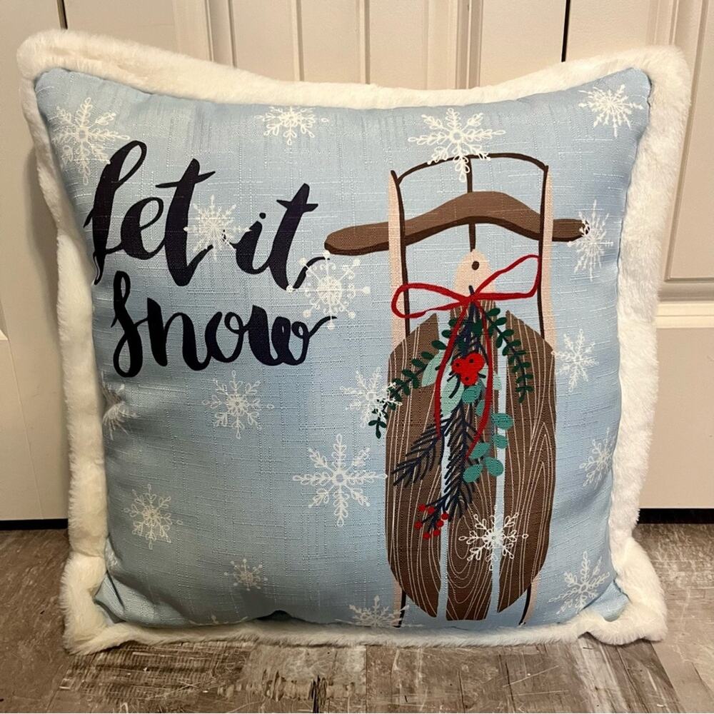 Let it Snow pillow with faux fur trim